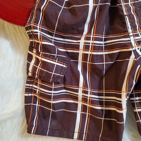 Mossimo Boys Swim Trunks Size XS 4/5 Brown Plaid Mesh Lined Drawstring Pockets - Picture 5 of 9
